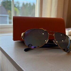 Tory Burch Blue hue Aviator Sunglasses with Metal Frames